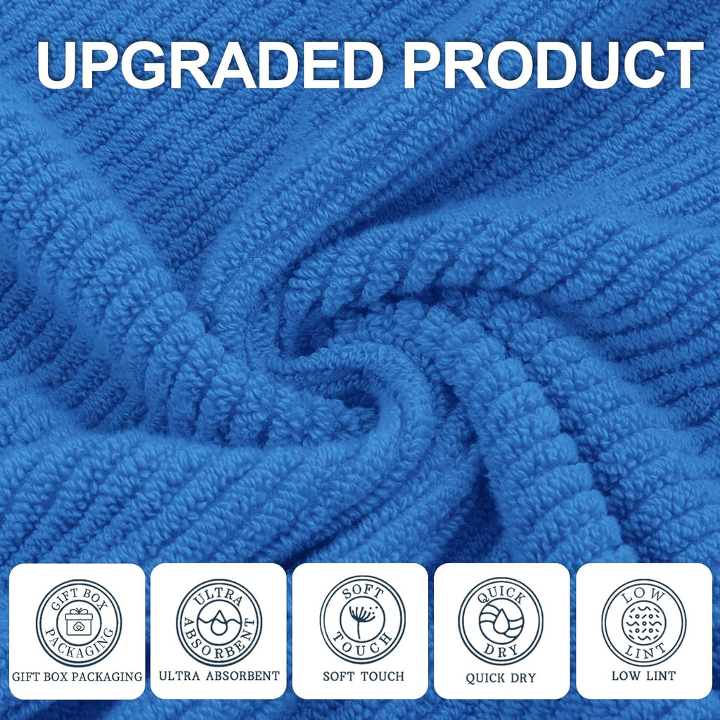 VOOVA & MOVAS Blue Hand Towels for Bathroom, 4 Pack Large 18"x28" - 100% Cotton | Quick Dry | Thick | Soft | Lightweight, Bathroom Hand Towels, Luxury Towel Gift Set, Denim Blue