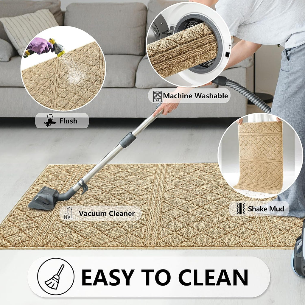 REFETONE Indoor Doormat, Front Back Door Mat 24"x36" Absorbent Rubber Backing Non Slip Door Mats, Low-Profile Resist Dirt Entrance Rugs, Machine Washable Door Rug Inside Floor Mat for Entryway, Beige