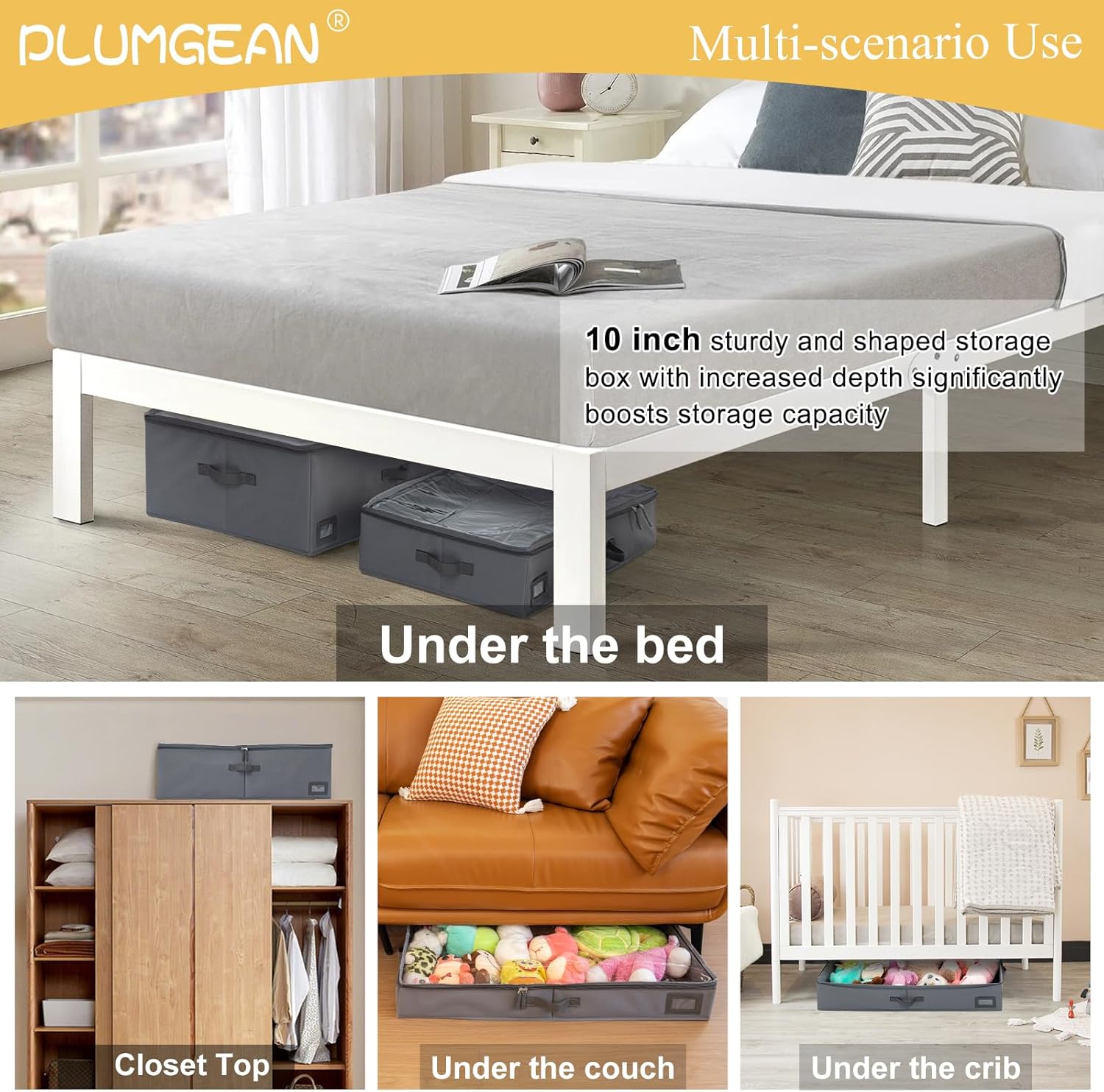 10-Inch Under Bed Storage Containers (2-Pack) | Sturdy Sidewalls | Clear Cover & Label Holder | Foldable Closet Organizer | Stores Clothing/Blankets/Sweaters/Sheets