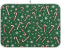 Christmas Candy Cane Dish Drying Mat for Kitchen Countertop 18x24 Winter Snowflake Green Xmas Large Drying Mat Reusable Quick Dry Dish Sink Mats Easy Clean Decorative Essentials
