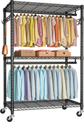 FUTASSI P1 Plus Rolling Clothes Rack, 22mm Diameter Heavy Duty Garment Rack with Wheels, Portable Closet Wardrobe with Double Rods, 45" W x 17.7" D x 80.5" H, Max Load 524 LBS, Black