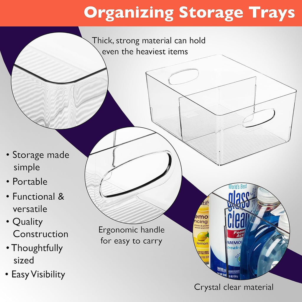 ClearSpace Plastic Storage Bins with Divider, 2 Pack – Perfect Kitchen Organization or Pantry Storage – Fridge Organizer, Pantry Organization and Storage Bins, Cabinet Organizers
