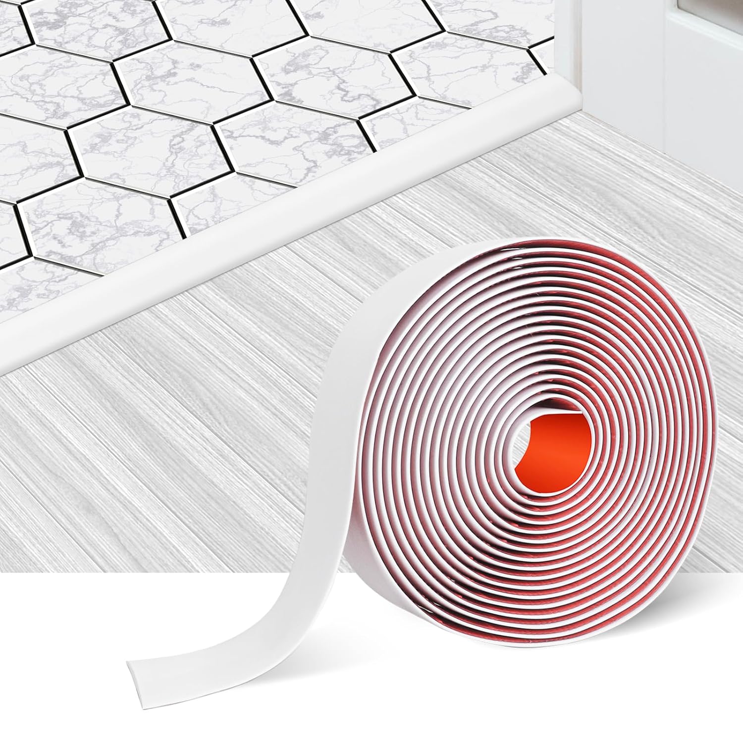 Floor Transition Strip Self Adhesive Floor Cover Strips Laminate 2" Wide Vinyl Flat Divider Transitions (5cm, 10Ft, White)