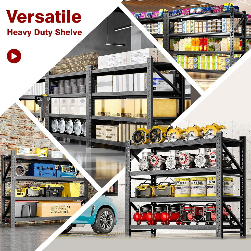 3000LBS Metal Steel Storage Shelves - 48" W Black 4 Tier Heavy Duty Rack Commercial Industrial Shelving with Adjustable Shelf for Basement Garage Warehouse Supermarket - 48" W x 24" D x 70" H