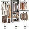 8FT Closet System with Shelves, 96'' Closet Organizer System with 3 Hanging Rods, Wall Mount Bedroom Wardrobe Walk-in Closet, Adjustable Cloth Garment Rack from 5 to 8FT (Cut to Fit), Grey