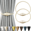 2 Pack Magnetic Curtain Tiebacks Rope Modern Handmade Curtain Tie Backs Decorative Drapes Weave Holdbacks for Window Décor, Beige