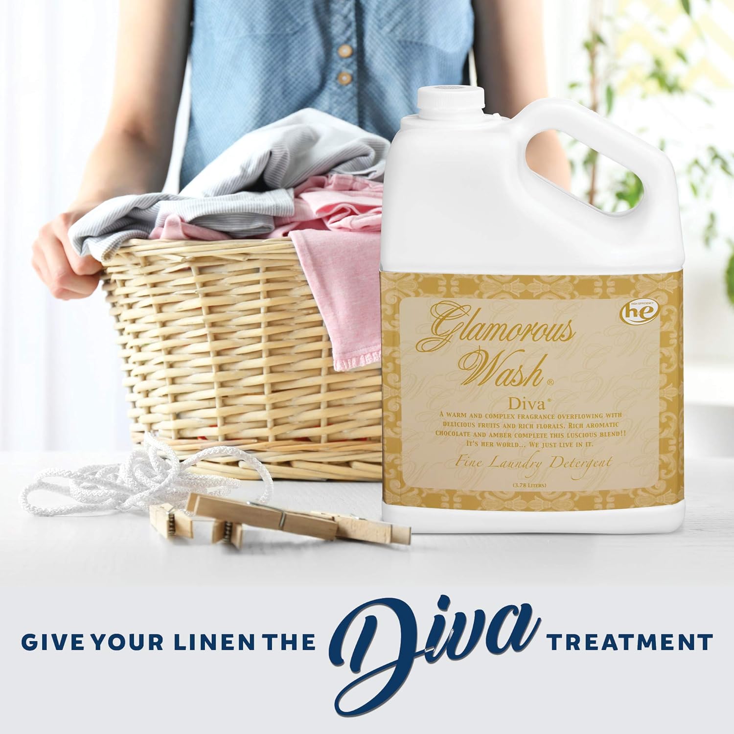 Tyler DIVA Glamorous Wash Laundry Detergent - 1 Gallon - With Olivi Stain Remover Pen - Fresh Scented Sachet - Laundry Detergent For Washing