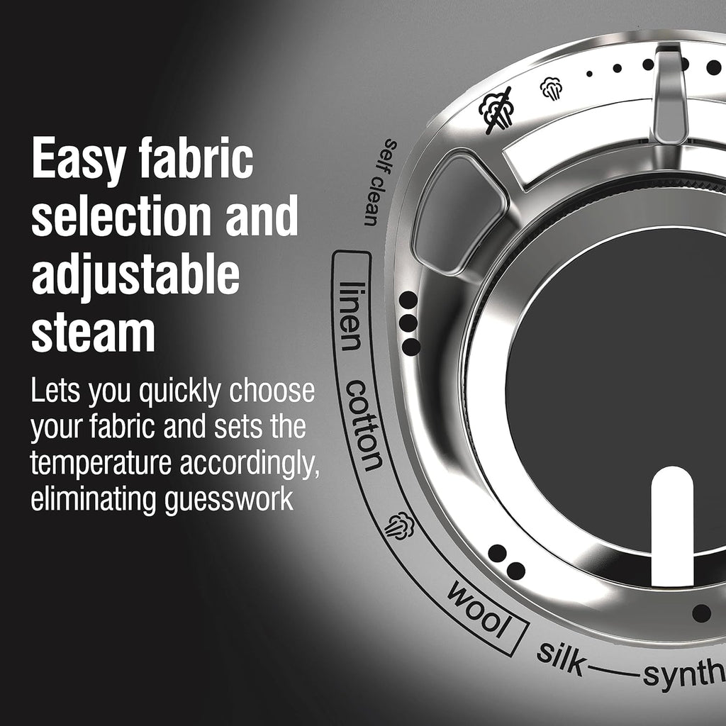 CHI Steam Iron for Clothes with 8’ Retractable Cord, 1700 Watts, 3-Way Auto Shutoff, 400+ Holes, Professional Grade, Temperature Control Dial, Titanium Infused Ceramic Soleplate, Black/Chrome (13109)
