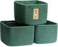 Small Organizing Baskets for Cubes Shelf, 9.7x9.7x7.1 Inch Rope Woven Storage Bins for Nursery Shelves Storage, Cute Toy Basket, Square 3 Packs Green