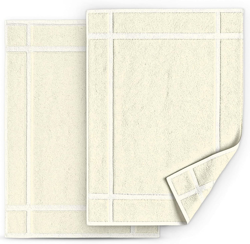 Pearl Linens Pack of 2 100% Cotton Bath Mat 18x25 inches, Soft & Absorbent Quick Dry Bathroom Mats Set, Not Bathroom Rugs, After Shower Mats, Bath Tub Mat, 687 GSM, Machine Washable, Ivory