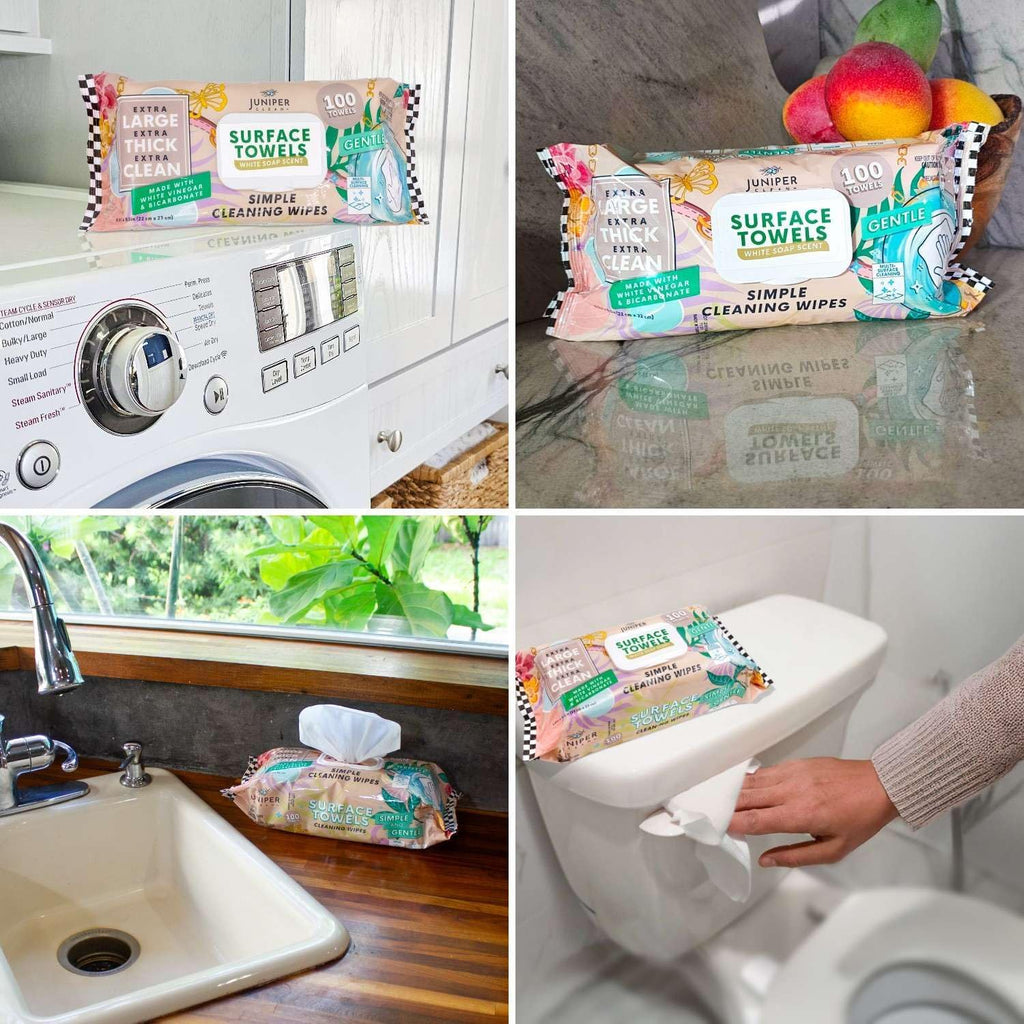 6 Packs Surface Cleaning Wipes, Thick & Large Dispose, All-Purpose Cleaner for Bathroom, Kitchen, Office, 600 Count Soft Flow, Biodegradable, White Soap Scent