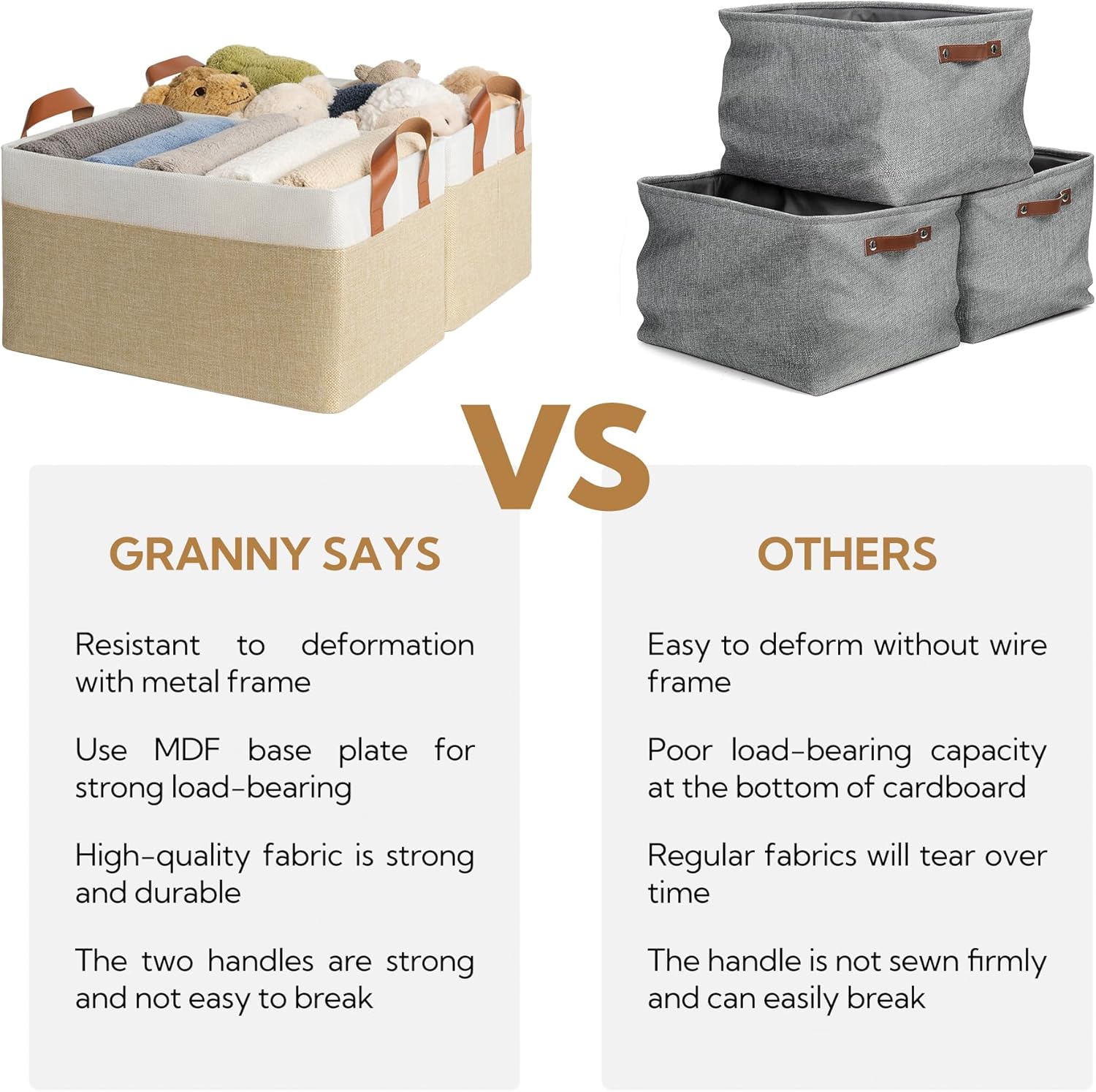 GRANNY SAYS Storage Baskets for Shelves, Closet Organizer Bins, Clothes Storage Bins with Metal Frame, Large Baskets for Organizing and Storage, Collapsible, Khaki, 2-Pack