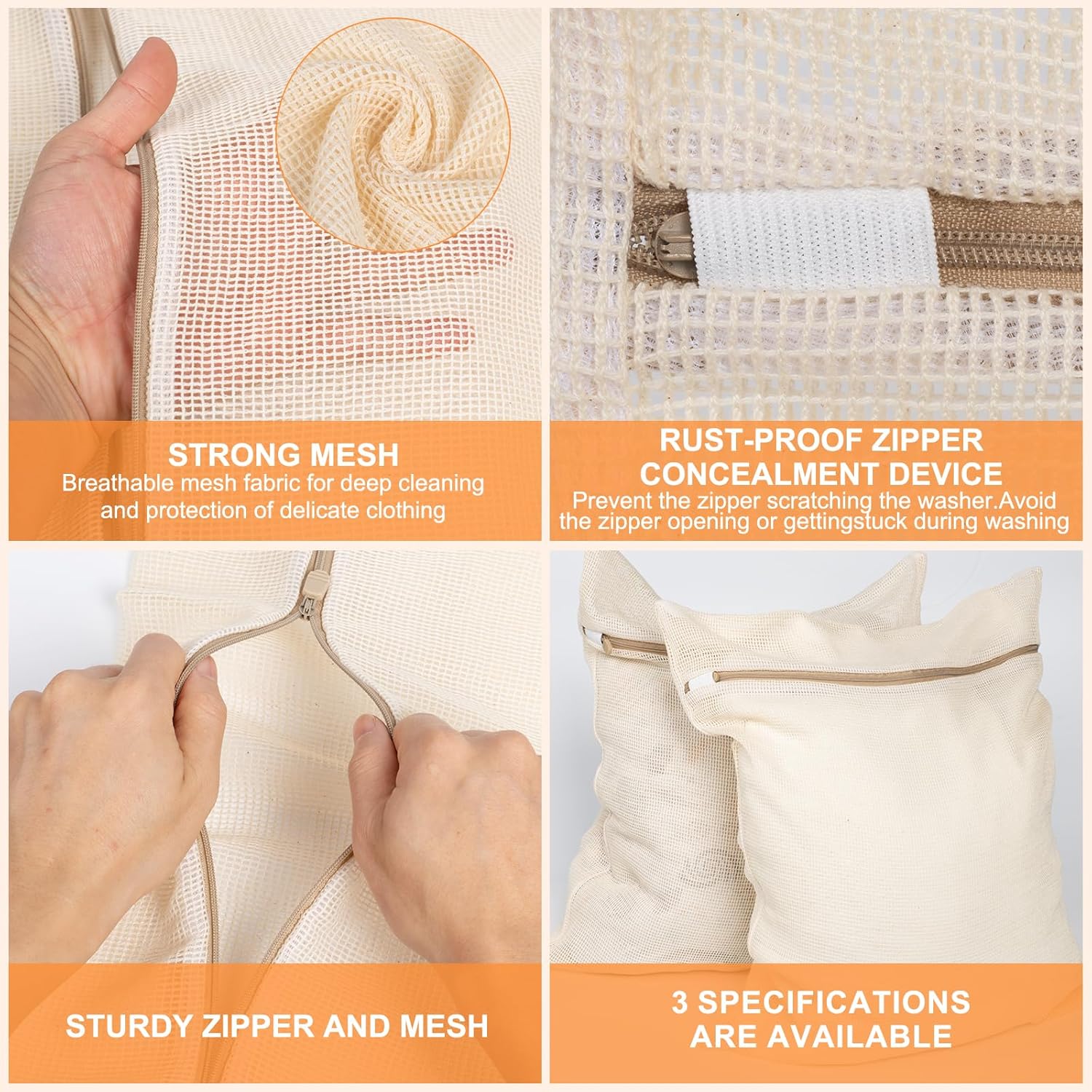 6-Piece Bag, Durable Cotton Mesh Laundry Bag, Sturdy Zipper, Breathable Mesh, Exquisite Laundry Bag for Underwear, Clothes, Pants, Shoes and Socks