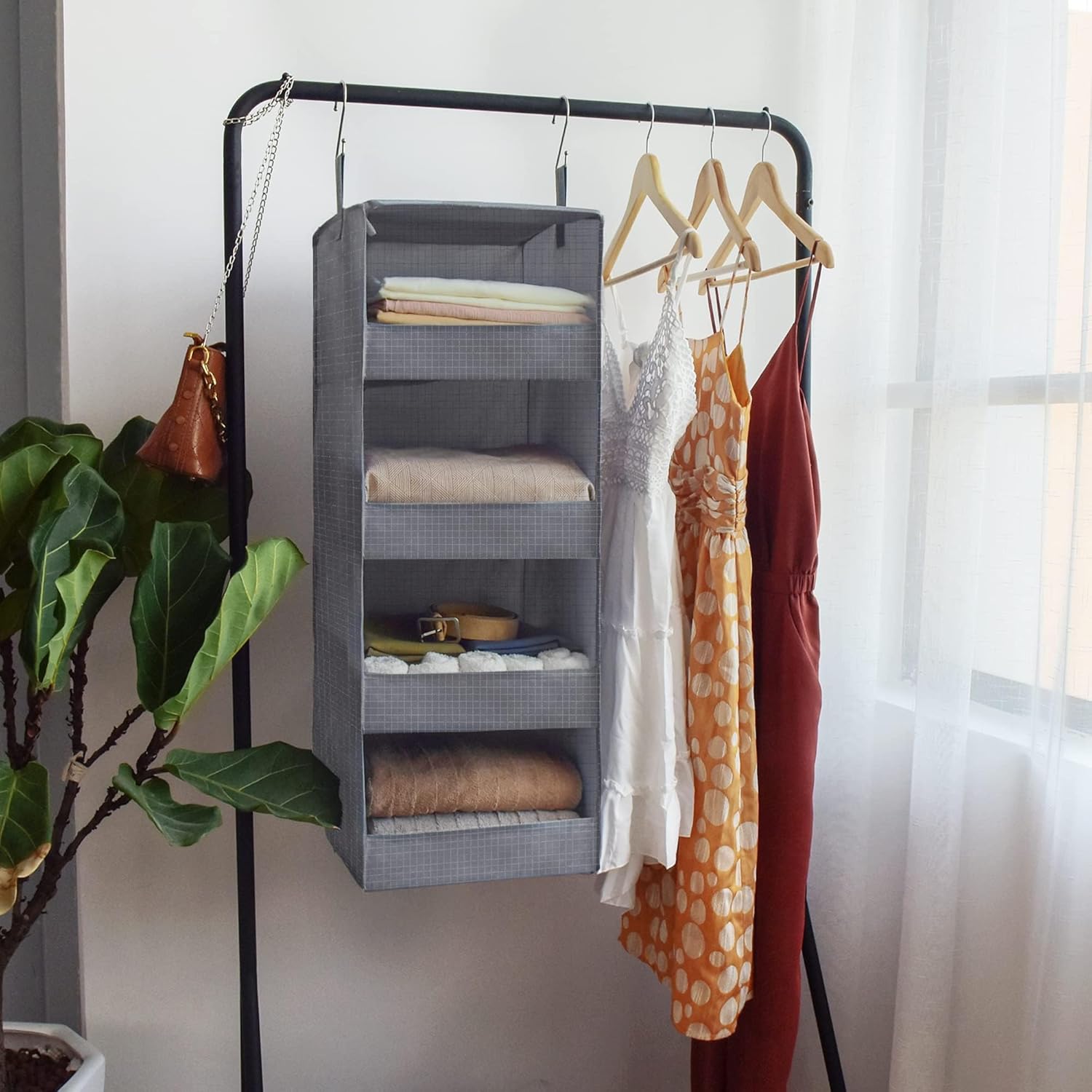 GRANNY SAYS 4-Shelf Hanging Organizer, Closet Hanging Shelves, Closet Hanging Storage Organizers, Organization for Bedroom, Living Room, Baby Nursery, Camper Accessories, Gray, 1-Pack