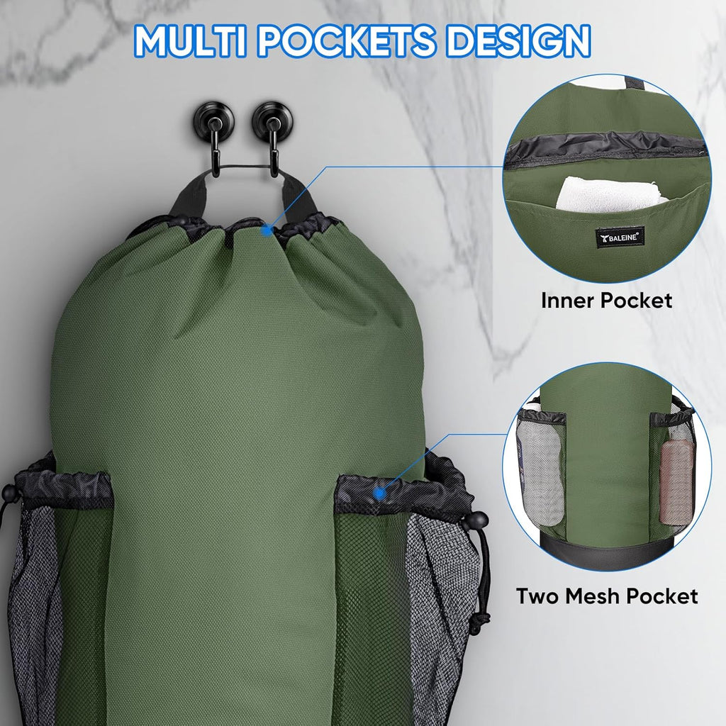 BALEINE 150L Laundry Bag Backpack, 900D Oxford Fabric Large Travel Laundry Bags with Shoulder Straps and 2 Mesh Pockets for College Dorm, Apartment, Laundromat (Green, 150L)