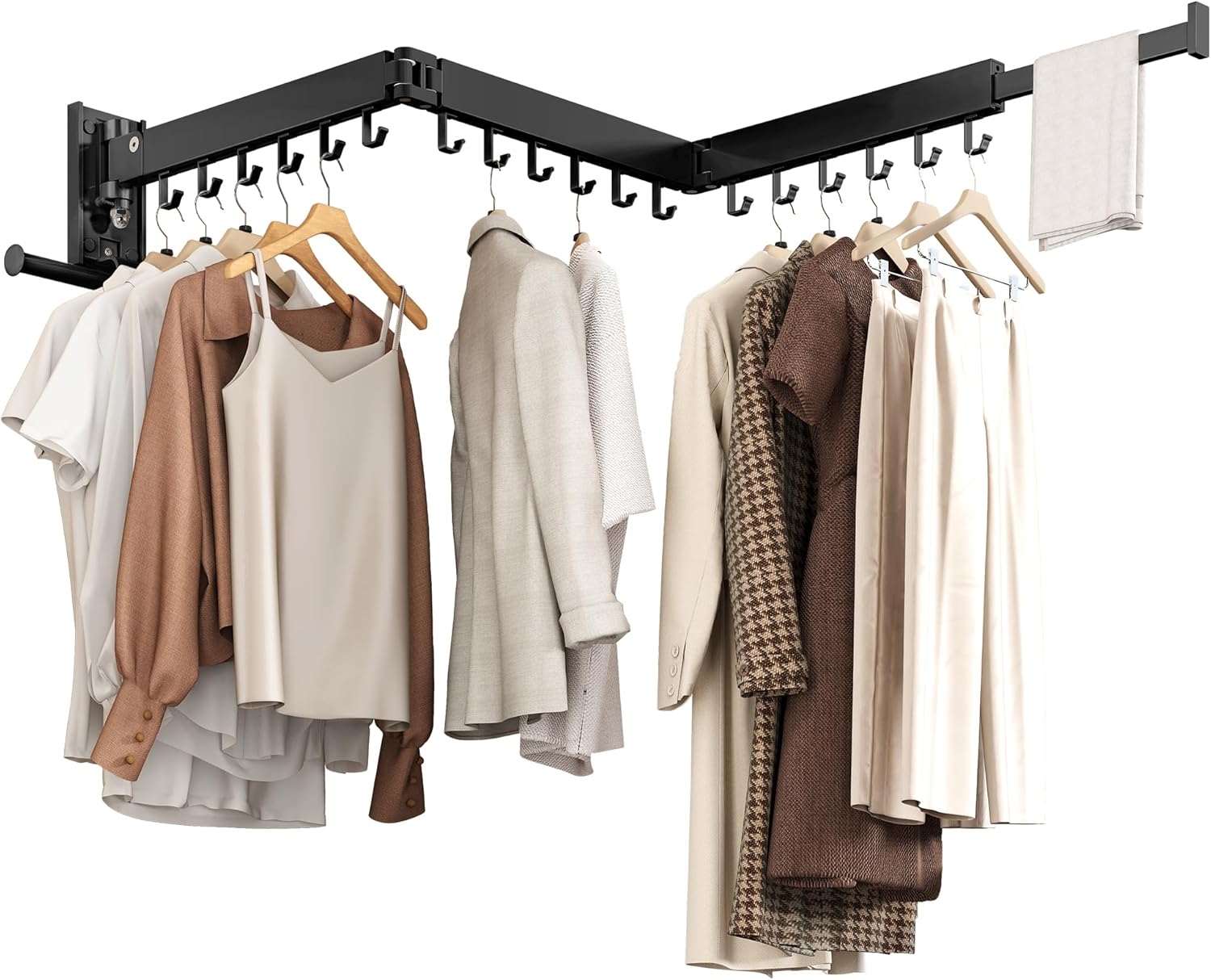 Wall Mounted Collapsible Clothes Drying Rack, Space-Saving Laundry Drying Rack Clothing Hanger, Durable Foldable Design Extends Left, Right & Up for Upgraded Versatility