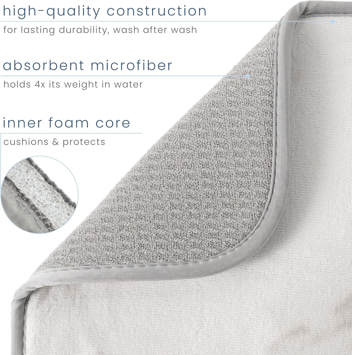S&T INC. Dish Drying Mat Jumbo, 18” x 30”, Absorbent Microfiber Kitchen Counter Mat, Dish Drying Pad for Dishes, Utensils, Pots and Pans, Jumbo, Grey Stone