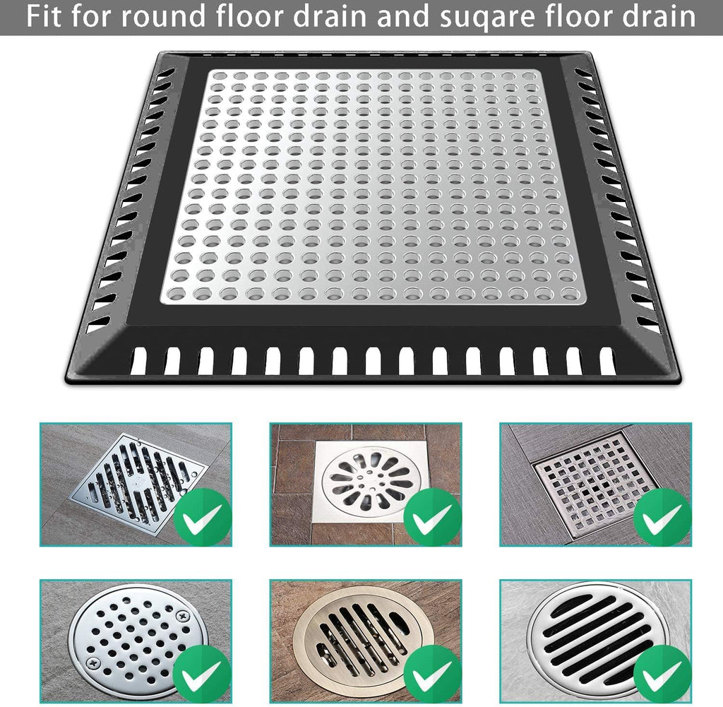 Shower Drain Hair Catcher/Drain Strainer/Shower Drain Cover for Bathroom Floor Drain, Stainless Steel and Silicone (6 inch, Black)