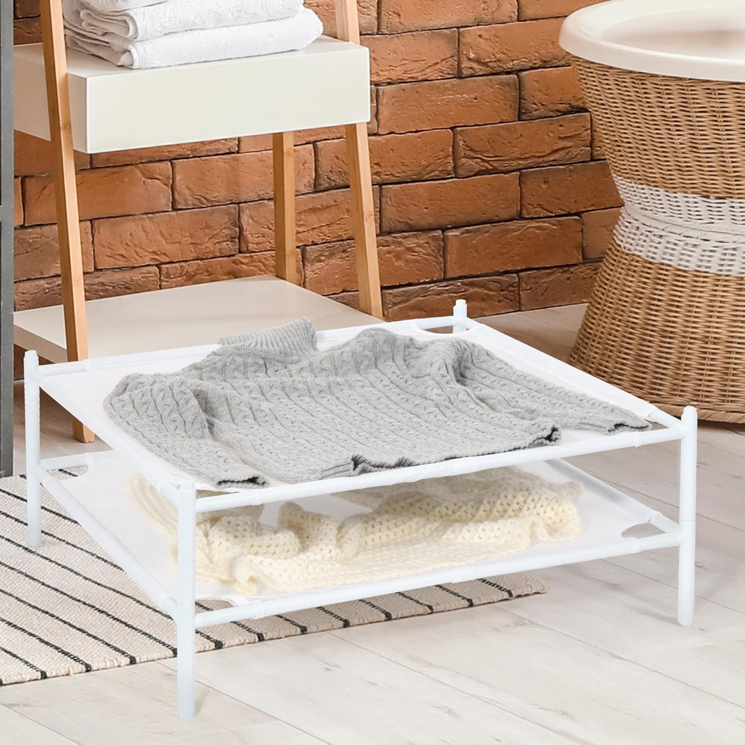 STORAGE MANIAC Sweater Drying Rack, Mesh Clothes Drying Rack, Stackable Laundry Drying Rack, Lay Flat Dryer for Delicates, Portable Dry Rack for Indoor or Outdoor, White, 2-Pack