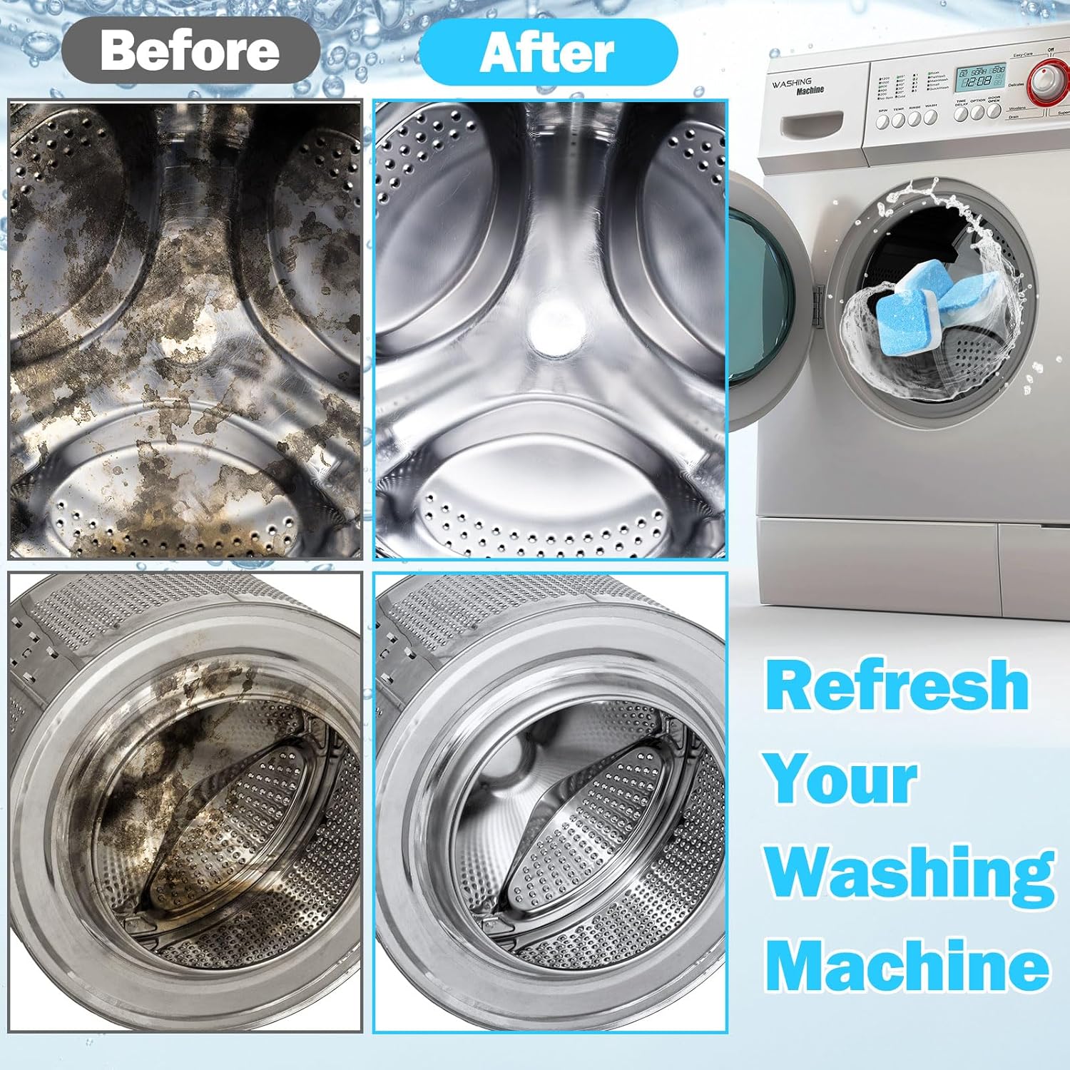 150 Pcs Washing Machine Cleaner Washing Machine Tablets Deep Cleaner Tablets for Front Loader and Top Load Washer