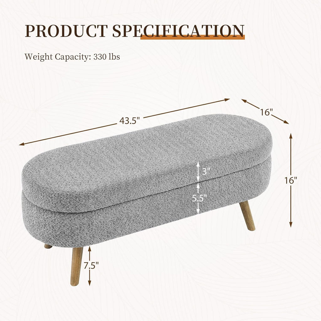 Furnimart 43.5" Queen Size Storage Ottoman Bench, Flip Top End of Bed Storage Bench, Upholstered Blanket Bench for Bedroom, Entryway, Living Room, Tufted Looped Pile Yarn Fabric (Grey)