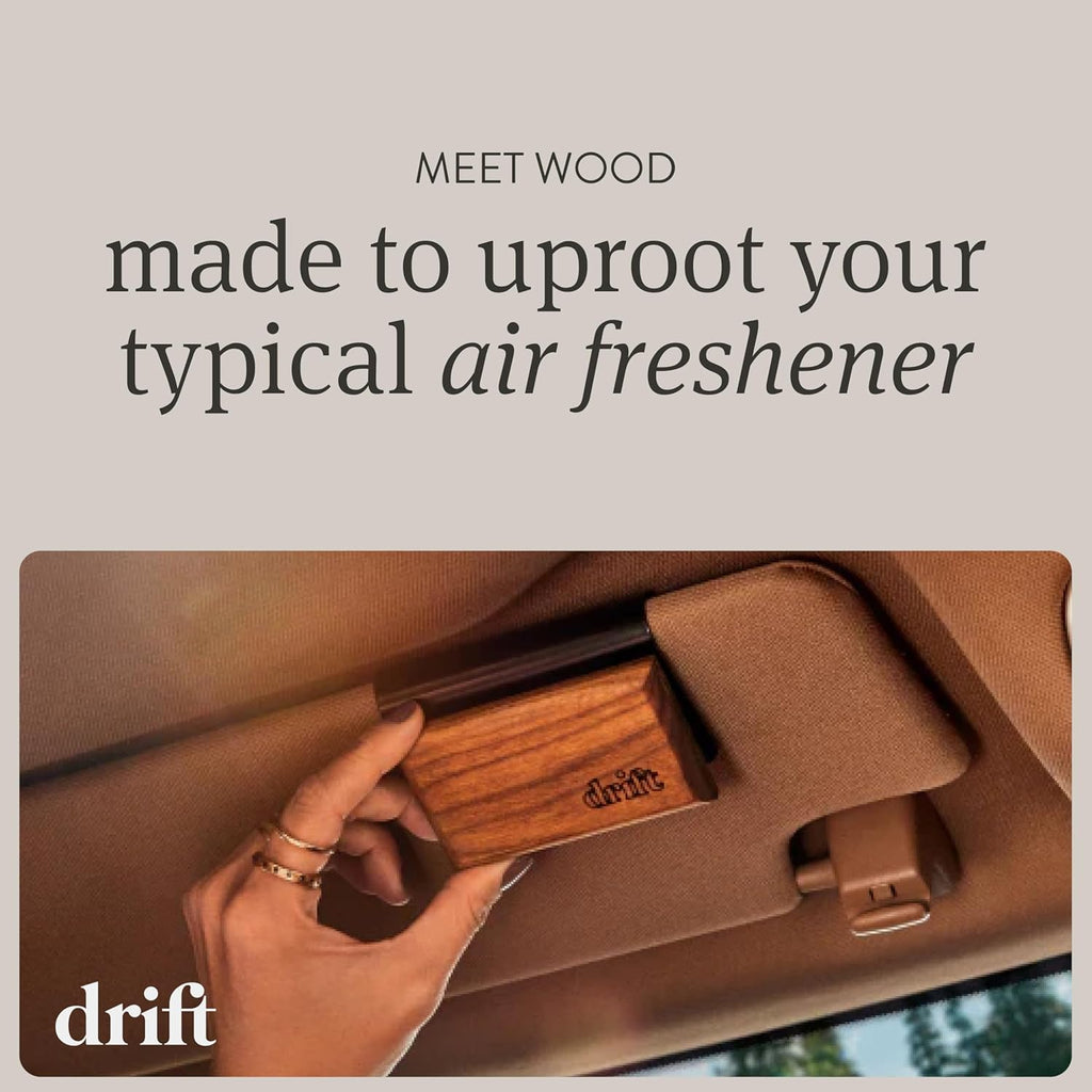 Drift Car Air Freshener - The Original Wood Air Freshener - Car Odor Eliminator - Long Lasting Scent - Auto Accessories - Metal Clip - Essential Oils - Clean Ingredients - Teak Scent Starter Kit