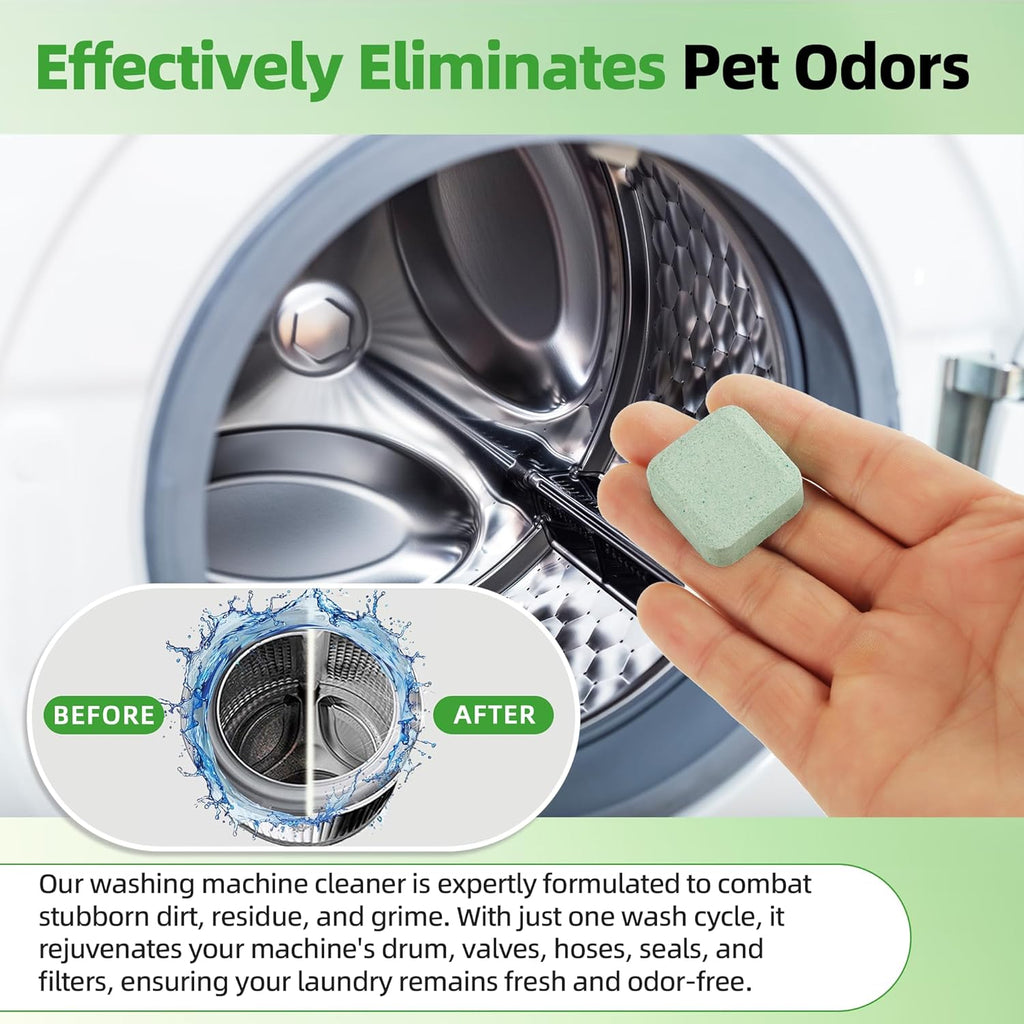 (30-Pack) Washing Machine Cleaning Tablets, Formulated for Pet Owners, Washer Cleaner, for Front-Loaders, Top-Loaders, HE Machines, Easily Removes Residue, Septic Safe, Over a 12-Month Supply