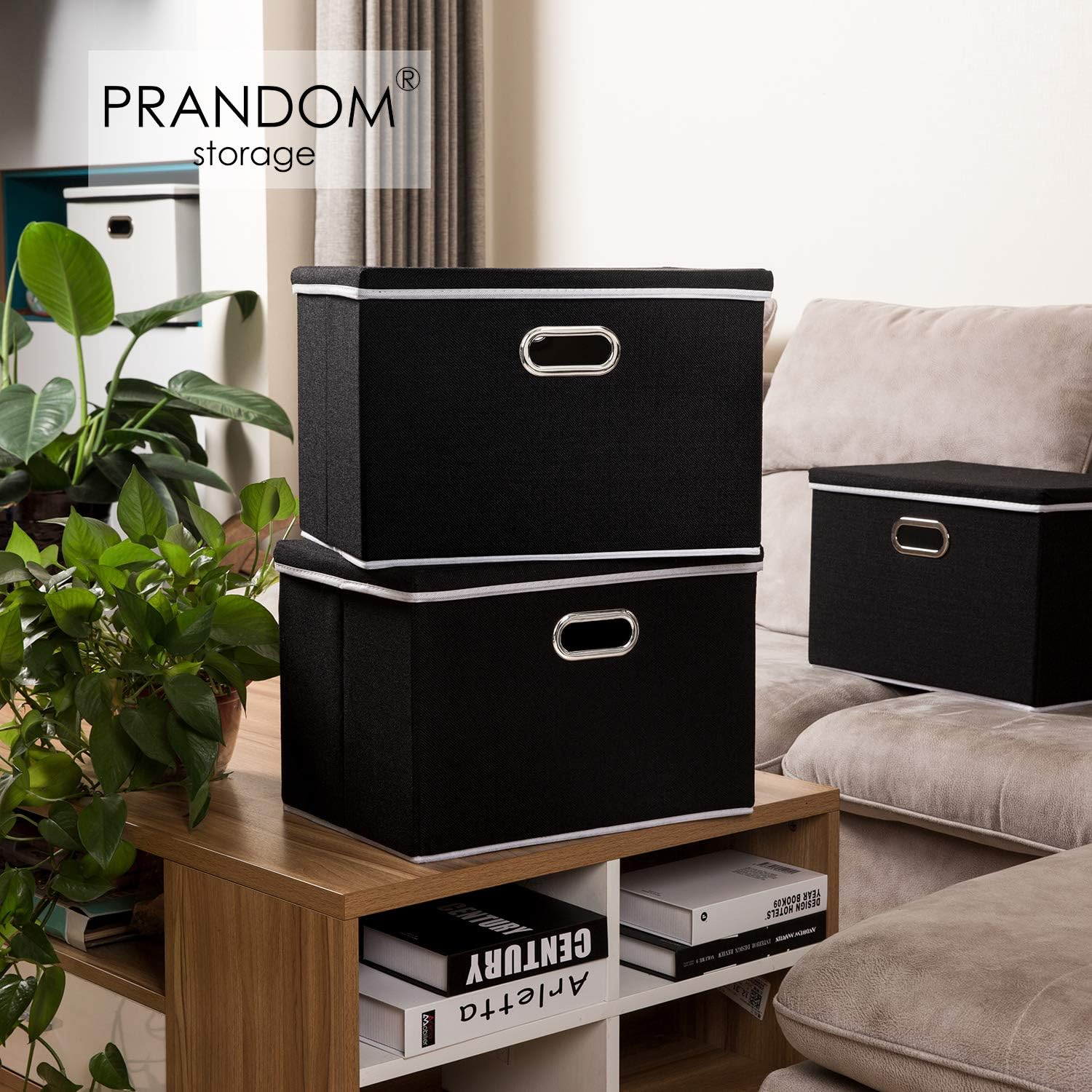 PRANDOM Extra Large Collapsible Storage Bins with Lids [3-Pack] Linen Fabric Foldable Storage Baskets Boxes Organizer Containers Cube with Cover for Bedroom Closet Office Nursery (22.8x15.7x13.8)