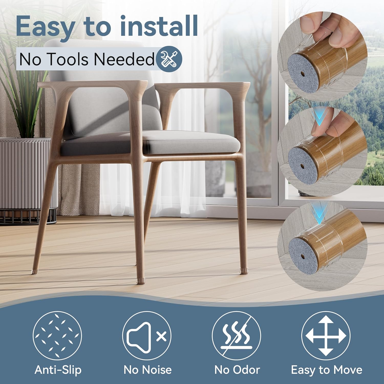 24PCS Silicone Chair Leg Floor Protectors for Hardwood Floors, Thicken Rubber Chair Leg Cap Covers, Non Slip Furniture Leg Pads to Protect Wood Tile Floors from Scratches and Reduce Noise