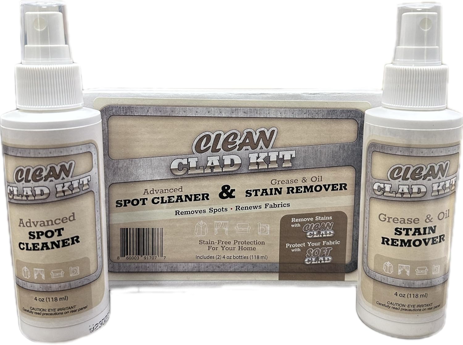 Upholstery Cleaner Kit – 2-Pack Stain Removers for Couch, Sofa, Car Seats & Carpet – Targets Grease, Food, Oil, Beverage & Makeup Stains – Auto Interiors & Home Use – Made in USA