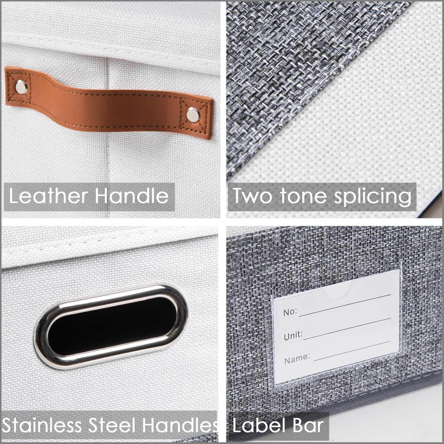 PRANDOM Foldable Storage Bins with Lids [3-Pack] Fabric Collapsible Storage Boxes Baskets Cubes Containers with Handles for Closet Living Room Bedroom (Grey & White 14.9x9.8x9.8'')