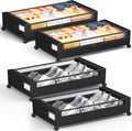 Under Bed Storage with Wheels, Square Under Bed Storage Containers, 4 Pack Under The Bed Storage Bins, 60L Under Organizer with Clear Lids, Rolling Underbed Storage For Clothes, Shoes...