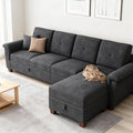 JAMFLY 108" Modular Sectional Sofa with Storage, L Shaped Sofa Couch with Reversible Ottoman, 4-Seat Convertible Sectional Couches with Cup Holders for Living Room, Apartment, Black