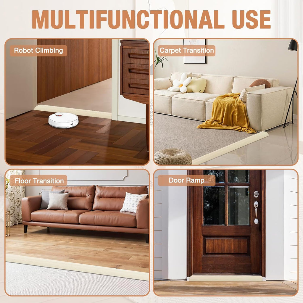 Floor Transition Strip Self Adhesive Vinyl Door Threshold for Doorways Carpet Edging Trim Overlap Edge Reducer for Laminate Floor, Carpet, Tile (Beige Wood Grain, 3/5" to 4/5", 6.6Ft)