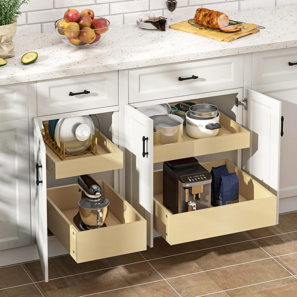 WelFurGeer Soft Close Pull Out Cabinet Organizer, 29" W x 22" D Heavy-Duty Pull-Out Cabinets Drawers, Smooth Slide-Out Shelf for Kitchen Cabinets, Space-Saving Cabinet Organizer with Easy Installation