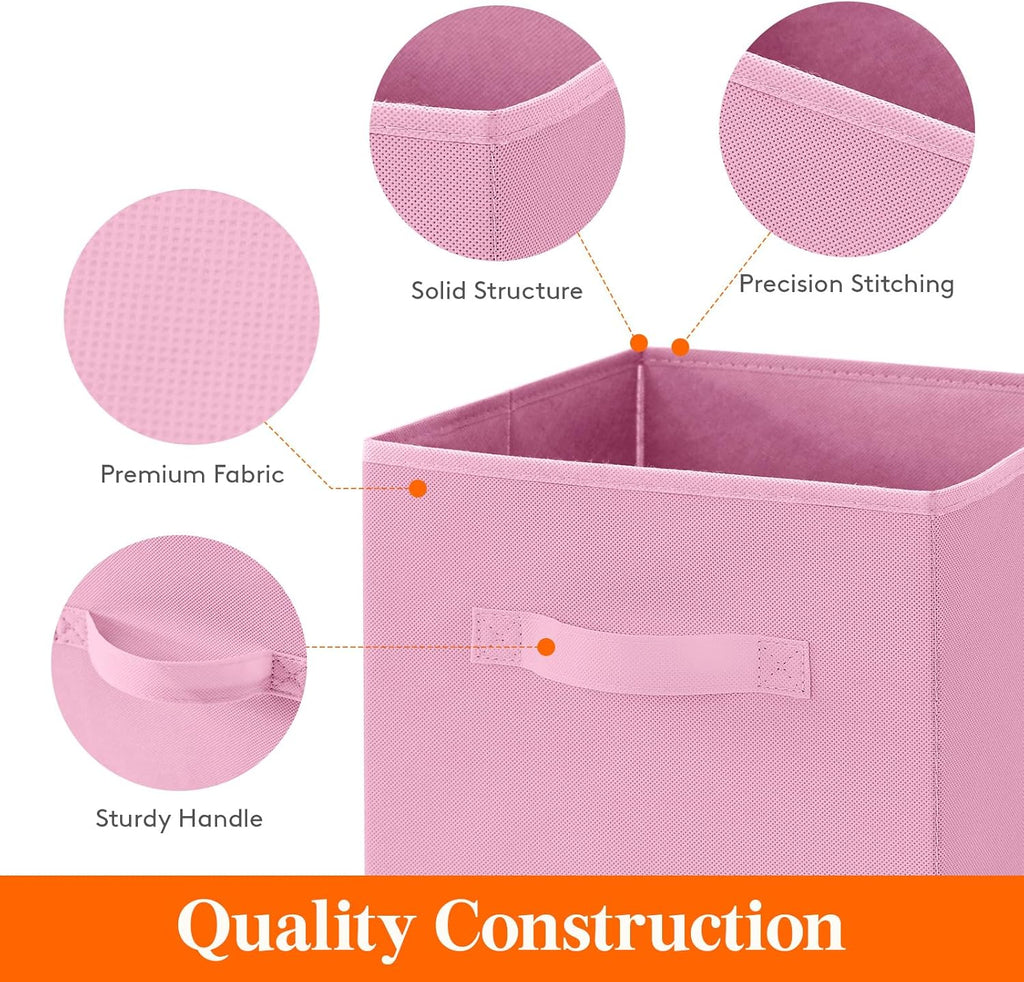 Lifewit 10 Packs Storage Cubes, 11 Inch Cube Storage Bins, Foldable Decorative Fabric Storage Baskets for Organizing Home Organizers with Handles for Shelves, Closet, Pink