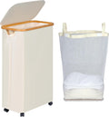 efluky Slim Laundry Basket with Wheels, Narrow Rolling Laundry Hamper with Lid and Removable Bag, Aesthetic Dirty Clothes Hamper on Wheels for Laundry Room, Bedroom, Dorm and Bathroom, 75L Beige