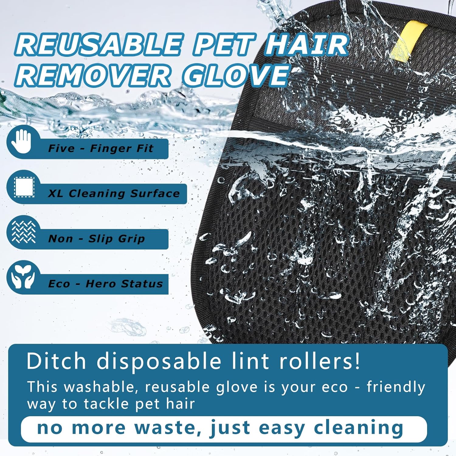 2Pcs Magic Brush Pet Hair Remover, Five-Finger Electrostatic Cat & Dog Hair Removal Gloves for Furniture, Couch, Carpet, Bedding, Reusable Cleaning and Grooming Mitts