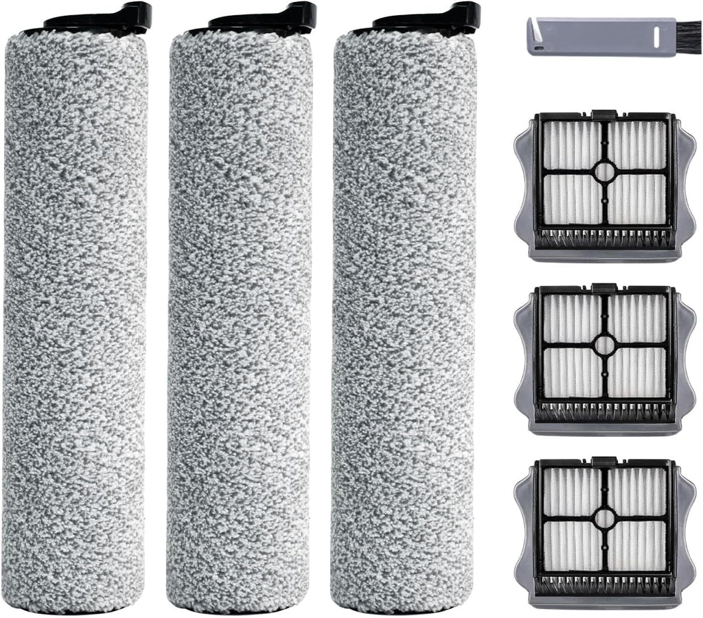 Roller Brush and Filter Replacement Compatible with Tineco iFloor 3/ Floor One S3 Cordless Vacuum Cleaner, Replacement Parts Include 3 Brush Rollers, 3 Filters