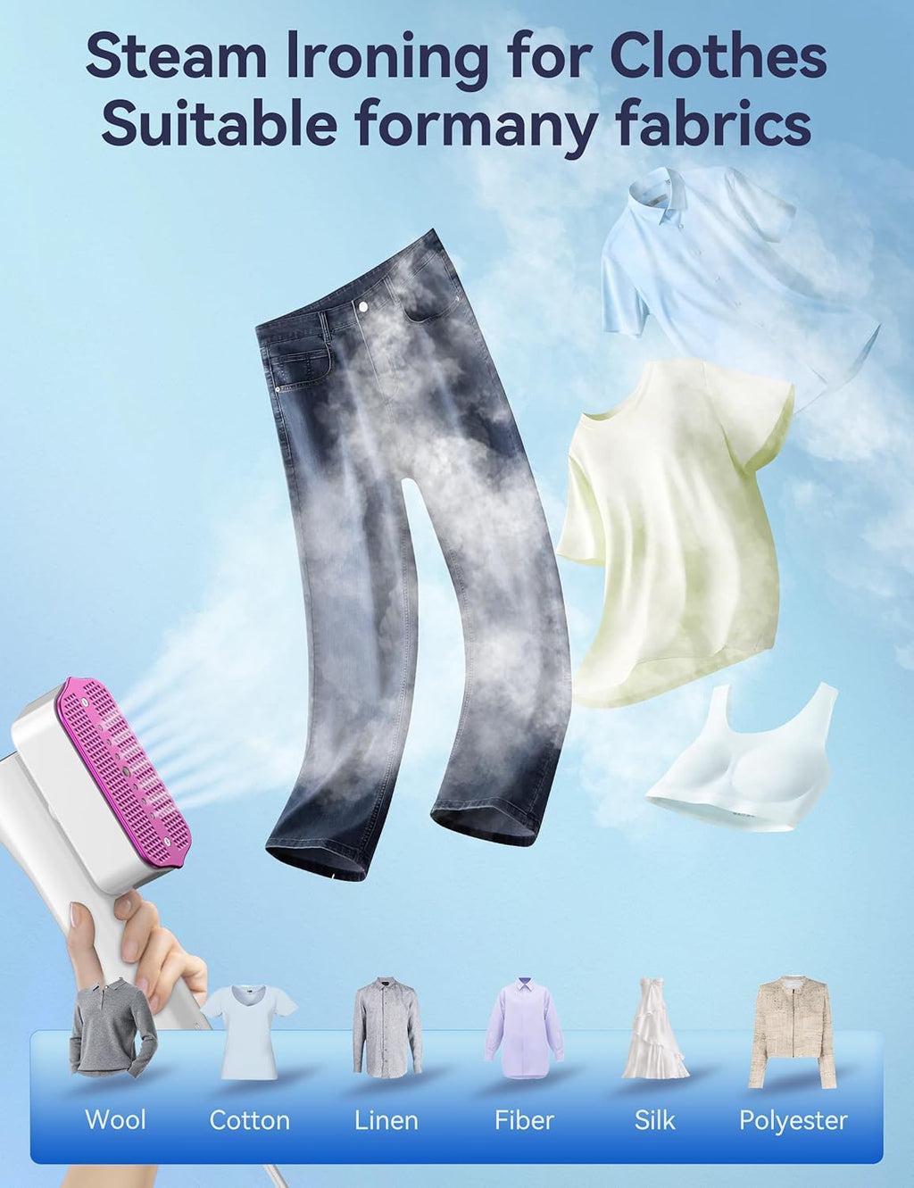 Steamer for Clothes, Sundu Portable 2-in-1 Steamer & Iron, 15s Fast Heat-up, 100ml Water Tank, Ironing Gloves, 20 Min Continuous Steam, Wrinkle Remover for Garment, Travel & Home Use (Cream White)