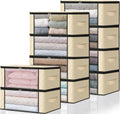 HomeHacks Storage 10-Pack Clothes Organizer Storage Bags Foldable Storage Box with Large Clear Window Sturdy Handles for Closet, Dorm, Pillows, Bedding, Clothes, Blankets, 35L, Beige