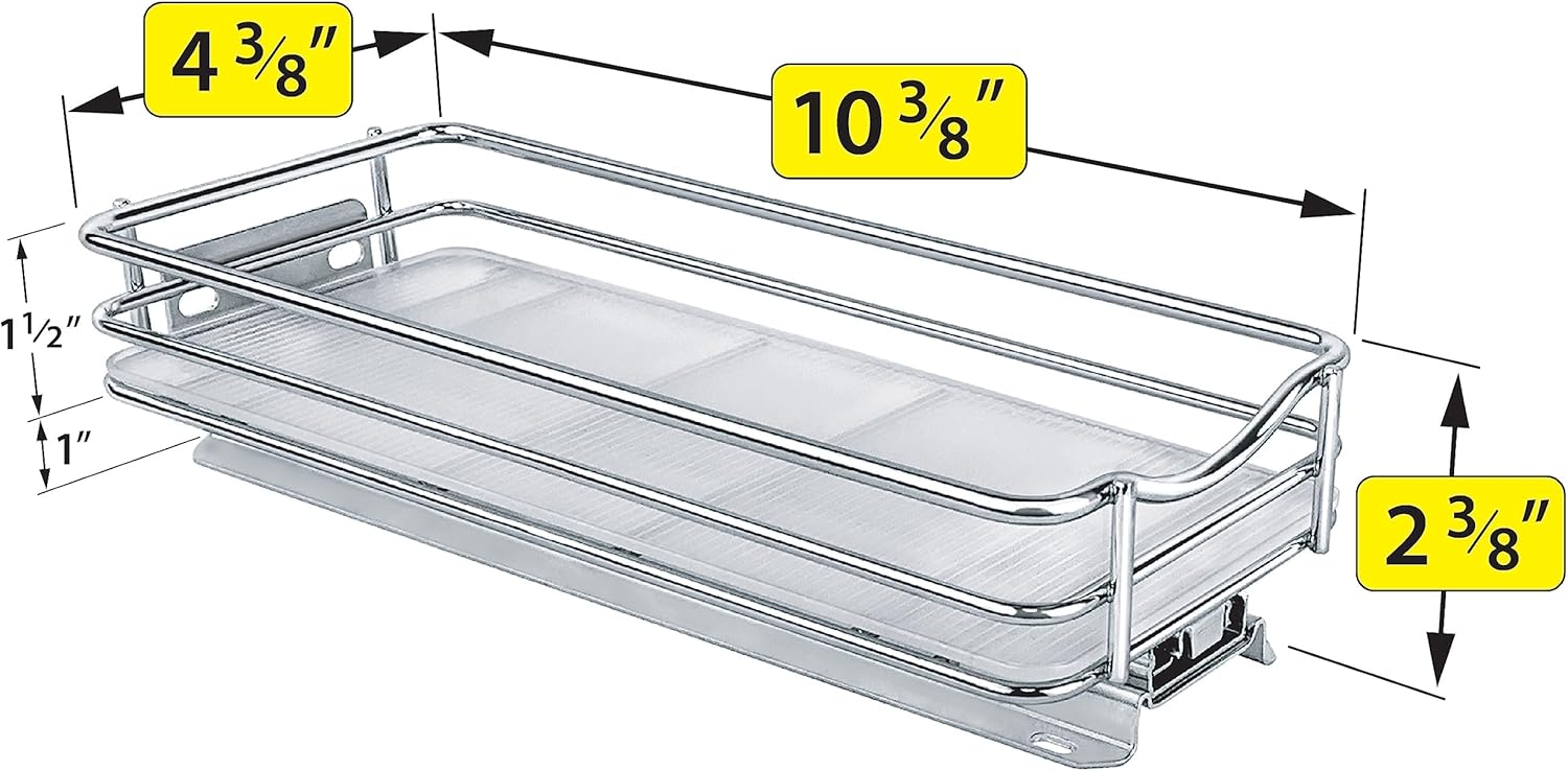 LYNK PROFESSIONAL® Pull Out Spice Rack Organizer for Inside Kitchen Cabinets - 4-1/4 inch Wide - Slide Out Drawer – Chrome Sliding Spice Cabinet Organization Shelf Racks - 1 Tier
