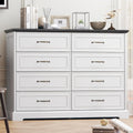 8 Drawer Dresser for Bedroom, 47" Wide Wooden Chest of Drawers, Rustic Farmhouse Dresser with Large Drawers & Metal Handles, Modern Storage Organizer for Closet, Living Room, Hallway, White