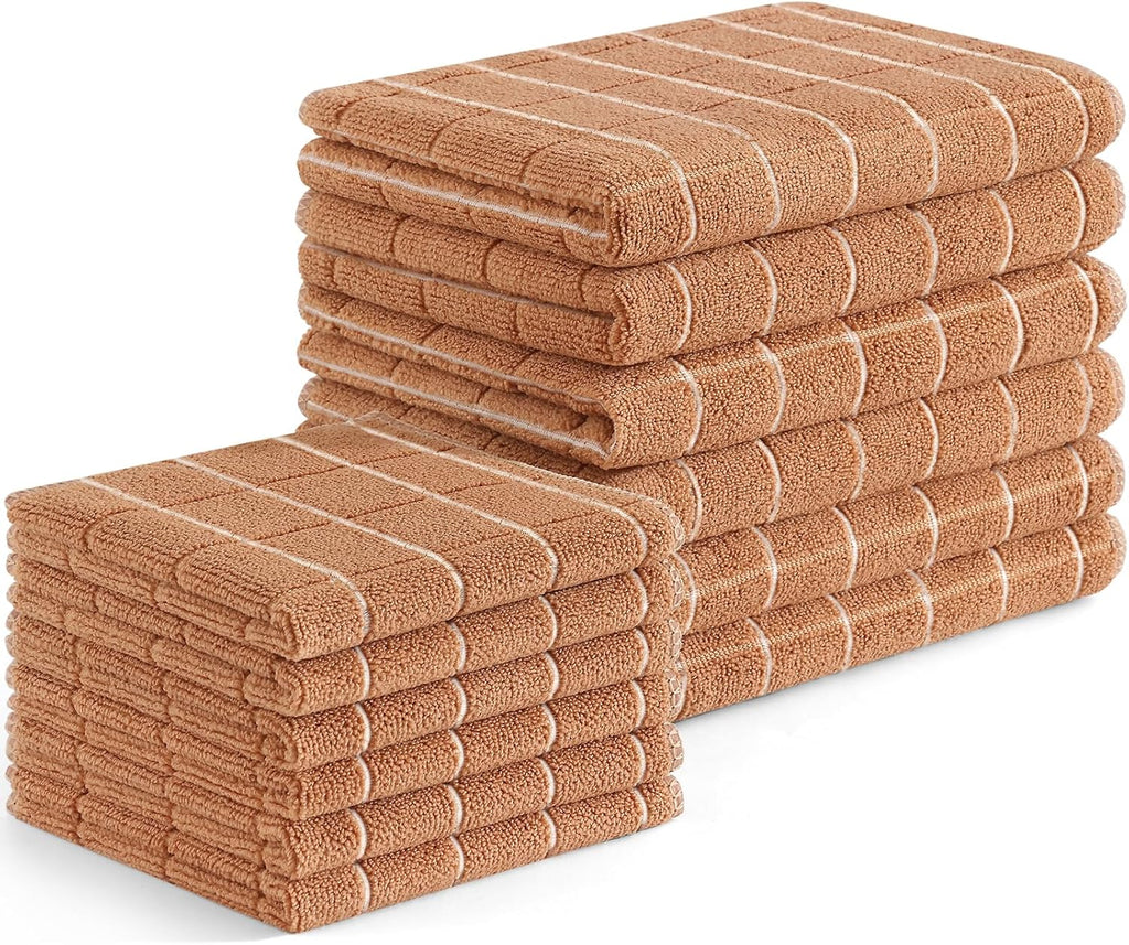 Homaxy Microfiber Kitchen Towels and Dishcloths Set, 12 Pack Soft and Absorbent Dish Hand Towels Bulk, 28 x 16 Inch & 12 x 12 Inch Quick Drying Rags for Washing Dishes, Camel