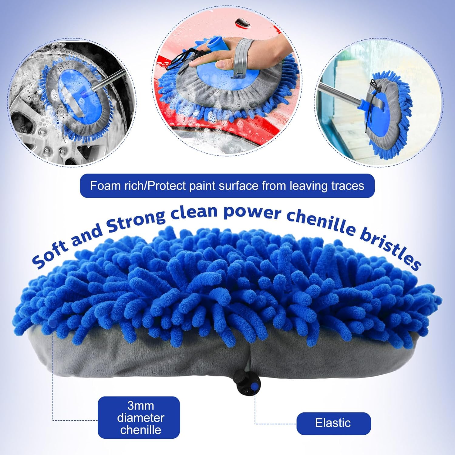 Layhit 5 Pcs Car Wash Mitt Set, Brush Not Included, Microfiber Mitt Cleaning Car Truck Washing Tools Kit RV Pickup Chenille Scratch Replacement(Royal Blue)