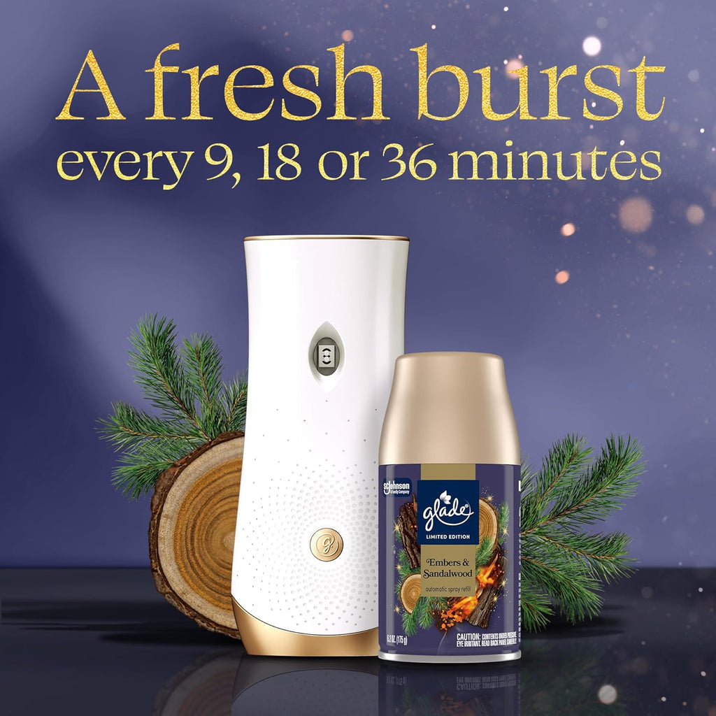 Glade Automatic Spray Refill, Embers & Sandalwood, Scented Air Freshener for Home and Bathroom, 6.2 Oz, 2 Count