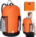 BALEINE 150L Laundry Bag Backpack, 900D Oxford Fabric Large Travel Laundry Bags with Shoulder Straps and 2 Mesh Pockets for College Dorm, Apartment, Laundromat (Orange, 150L)