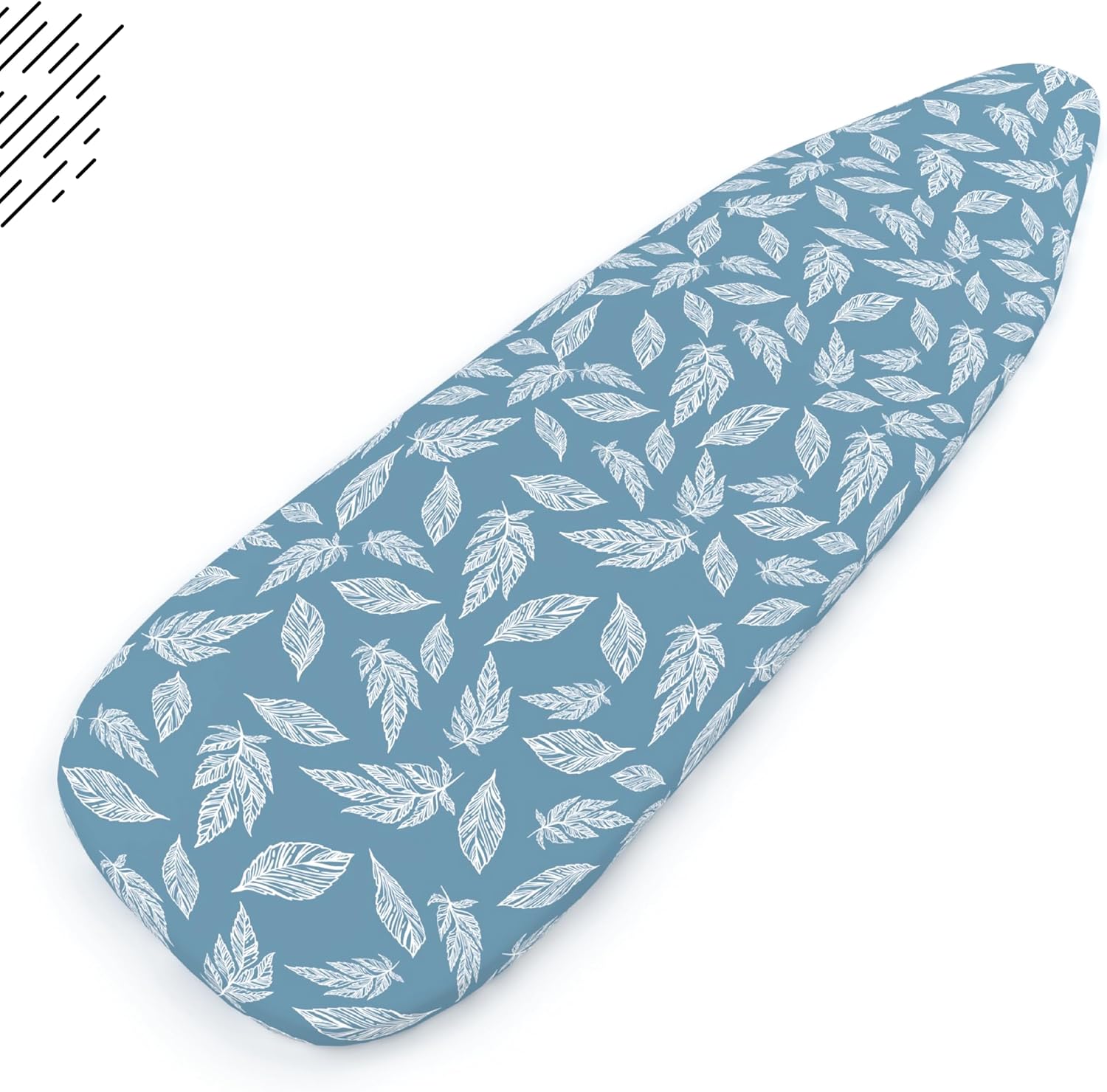 Encasa XO Ironing Board Cover and Pad 57"x22" - Thick 3mm Felt Padding, Drawstring Tightening & Lock, Easy Fit, Scorch & Stain Resistant, Fits X-Large Ironing Board - Big Leaves Blue