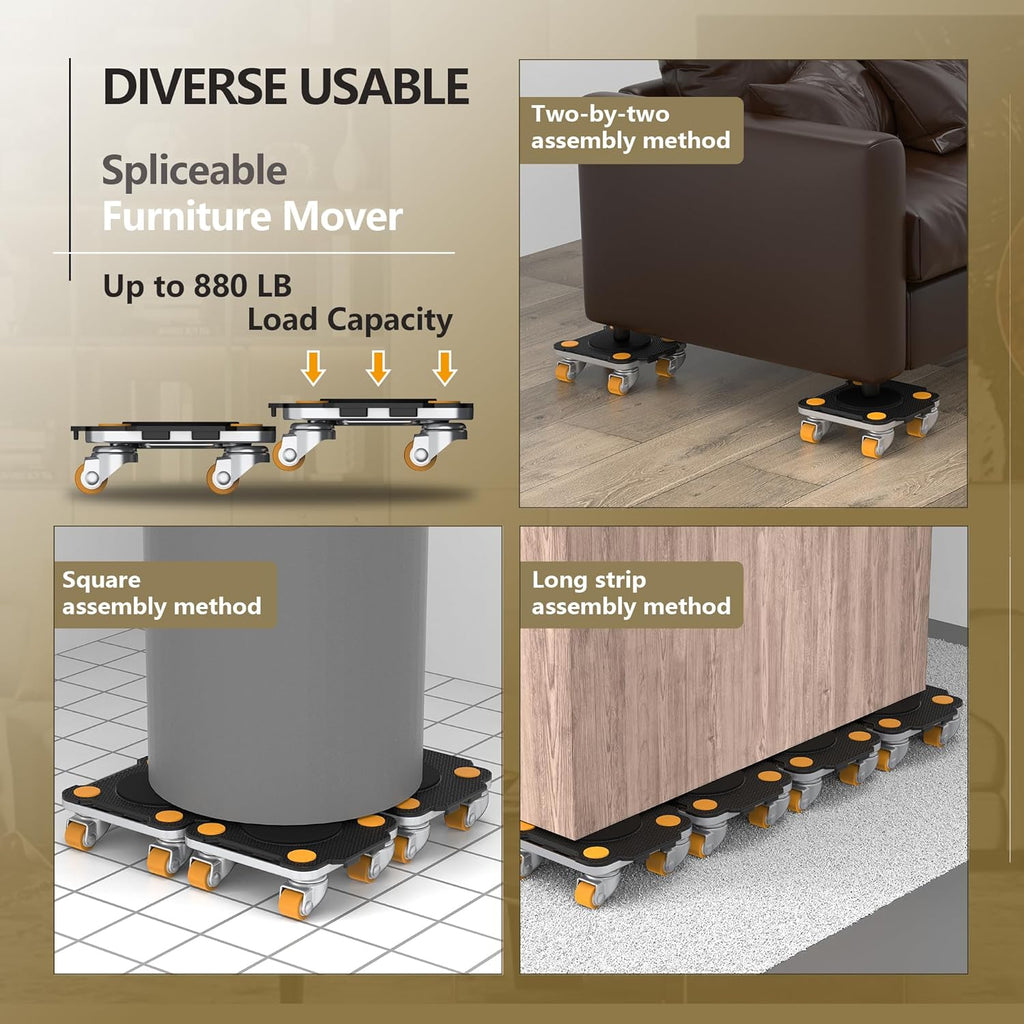 ONEON Furniture Mover Pro Set - Enhanced Dolly and Lifter with Custom TPE Wheels for Easy Furniture Lifting and Moving - Professional Tool for Effortless Furniture Transport (Black 4Dollies + 1Lifter)