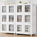 BROVIEW 120Gal Stackable Storage Bins with Lids & Wheels, 480Qt Plastic Collapsible Closet Organizer and Storage Drawers, Storage Boxes Cabinets for Home, Office, 6 Pack, White